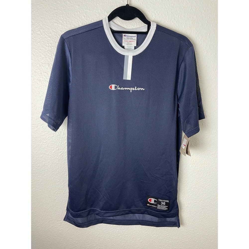 Champion Men's Classic Jersey‎ Script Logo Navy Blue White Sz 36 Small NWT